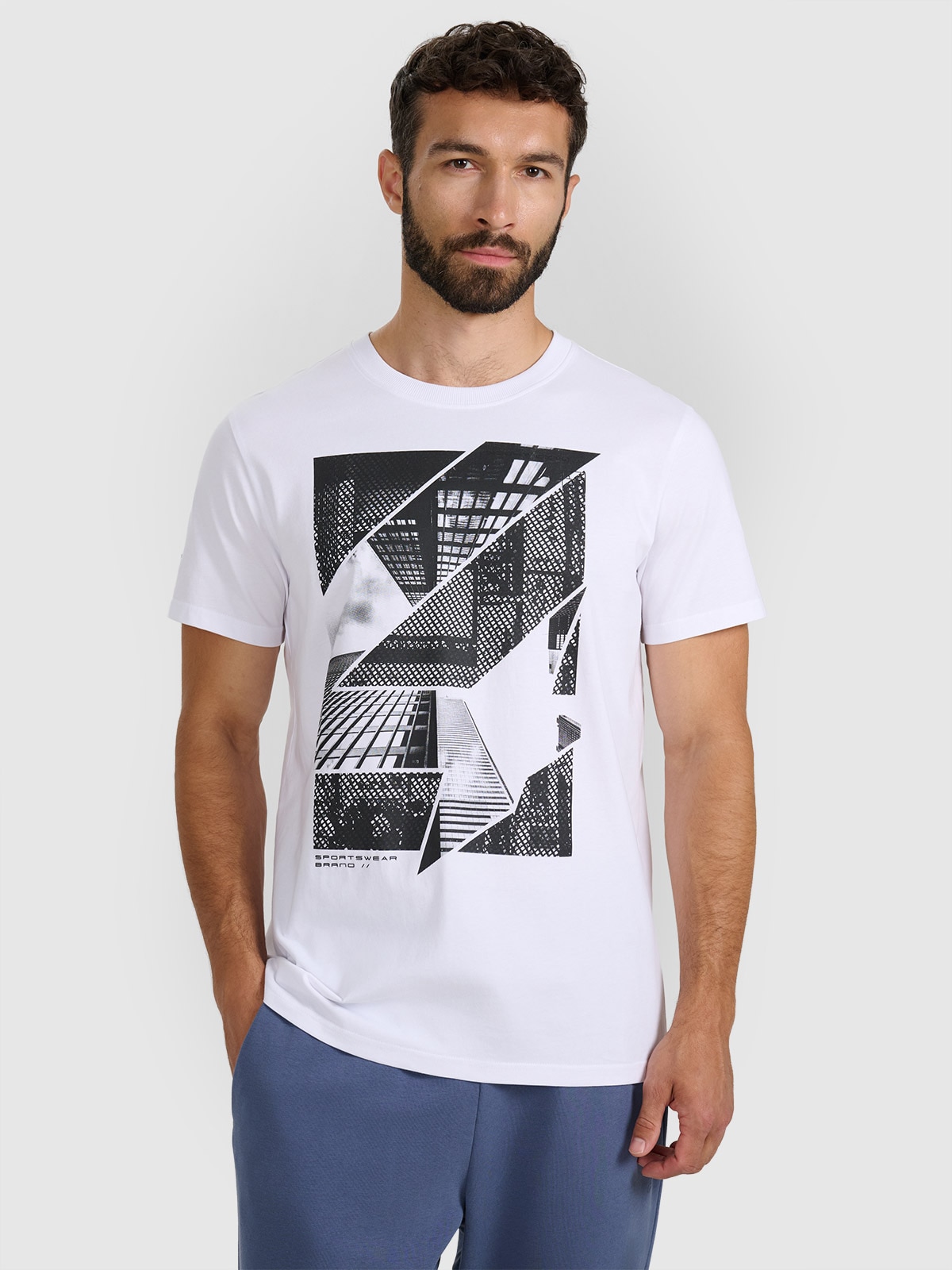 4F T-shirt regular z nadrukiem męski - biały XL
