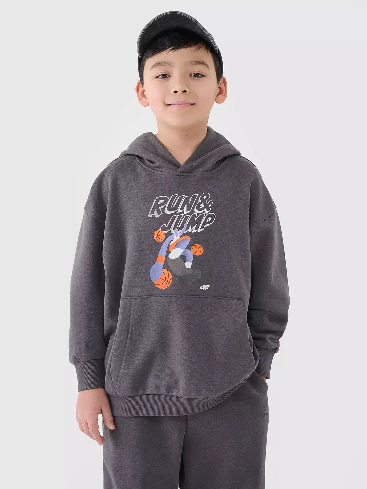4F Bluza dresowa nierozpinana z kapturem chłopięca - szara 158 (12-13 lat)