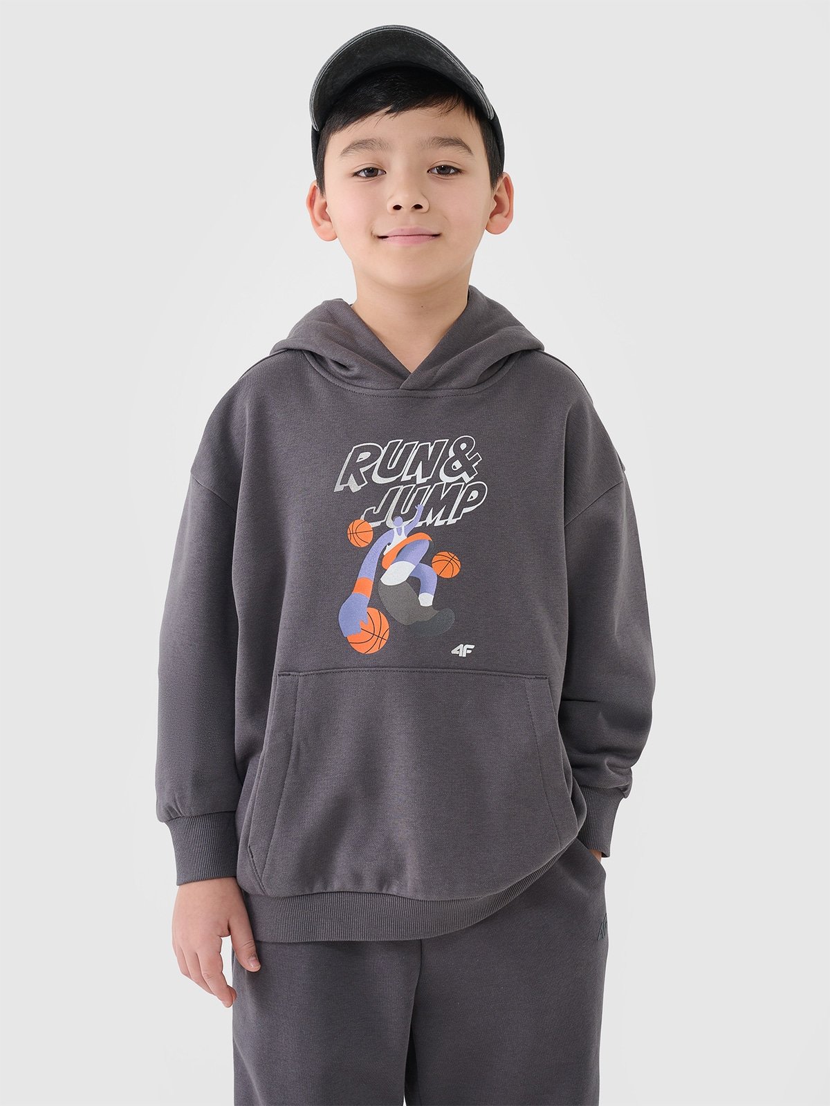 4F Bluza dresowa nierozpinana z kapturem chłopięca - szara 158 (12-13 lat)