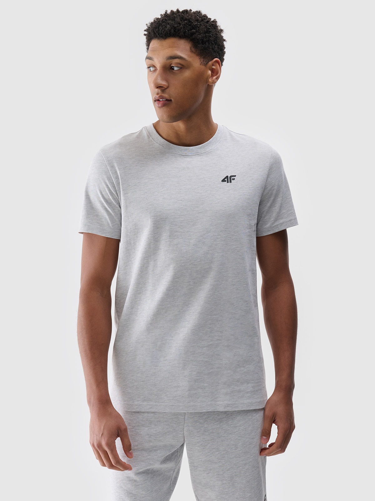 4F T-shirt regular gładki męski - szary S