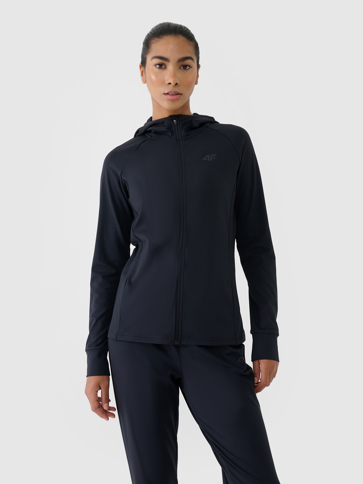 4F Bluza treningowa slim z kapturem damska - czarna XL