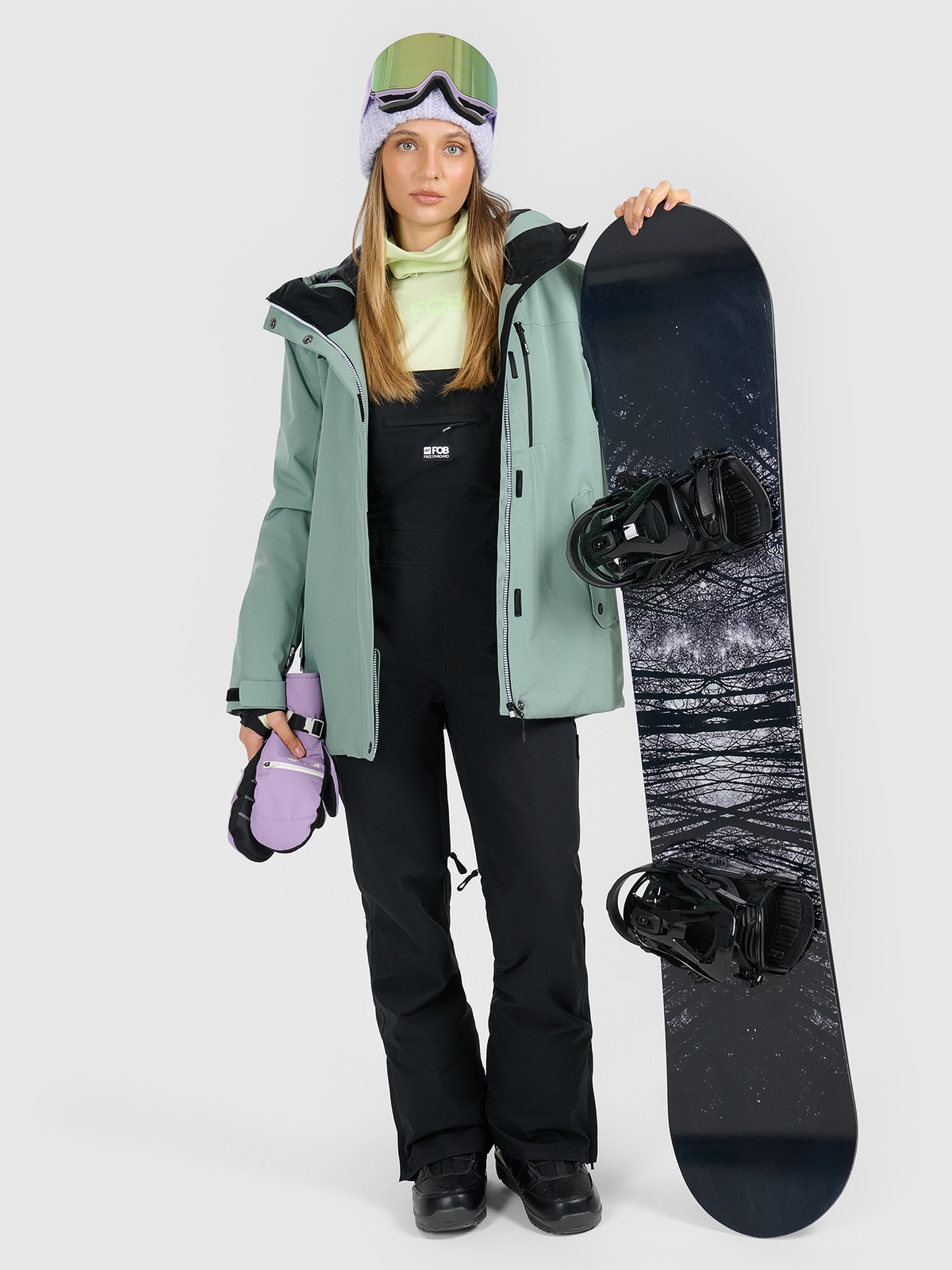 4F Spodnie snowboardowe z szelkami membrana 15000 damskie - szare L