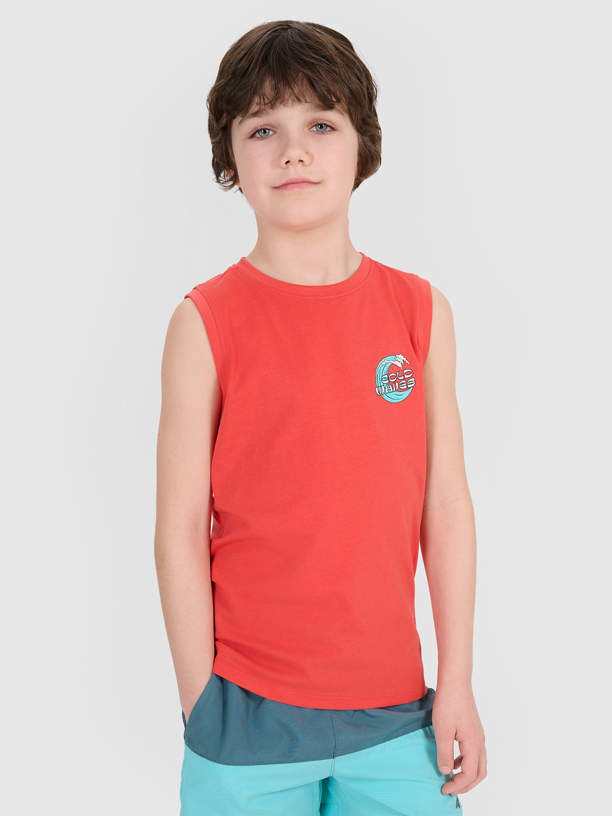 4F Tank top regular z nadrukiem chłopięcy - czerwony 134 (8-9 lat)