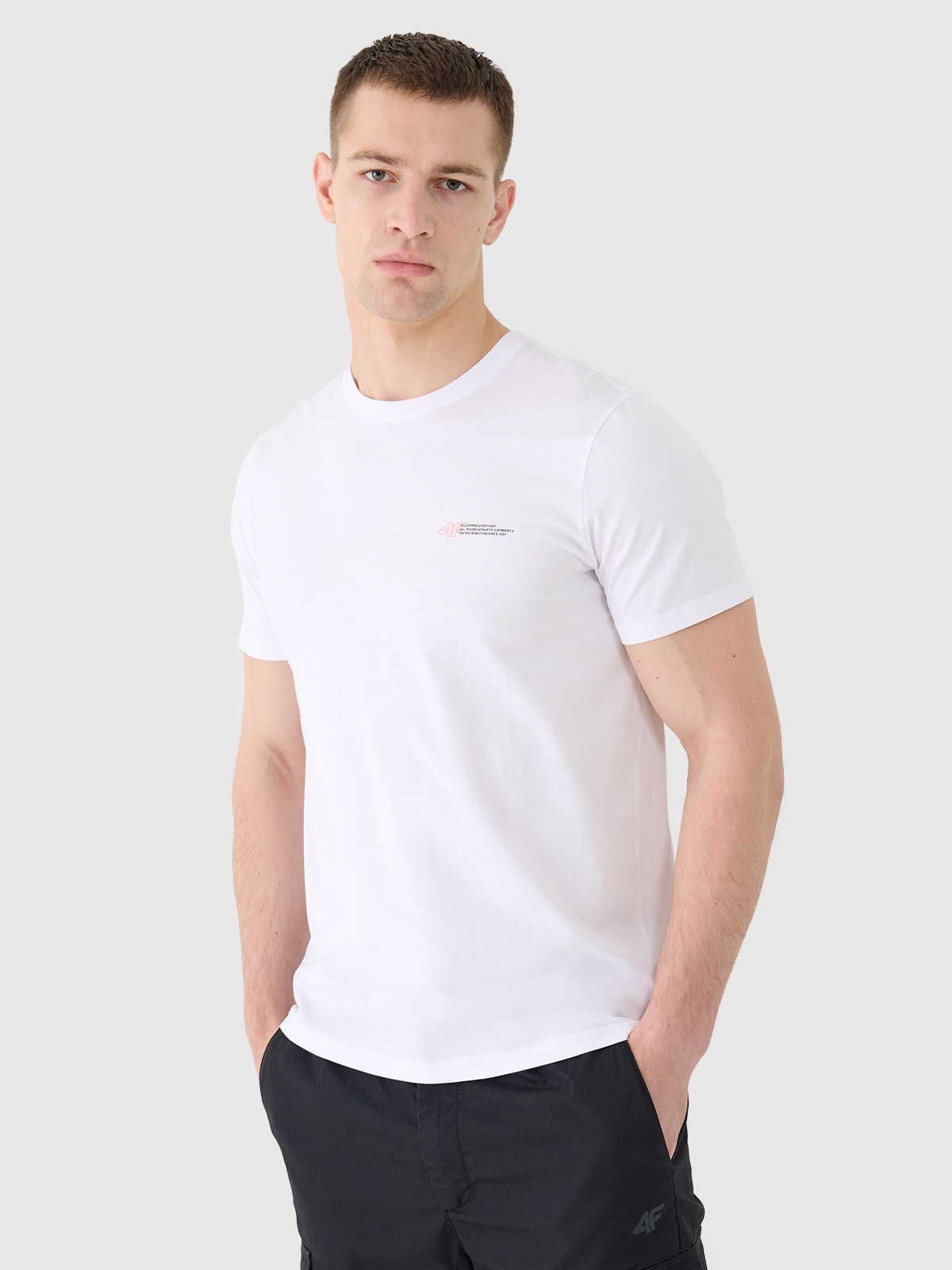 4F T-shirt regular gładki męski - biały S