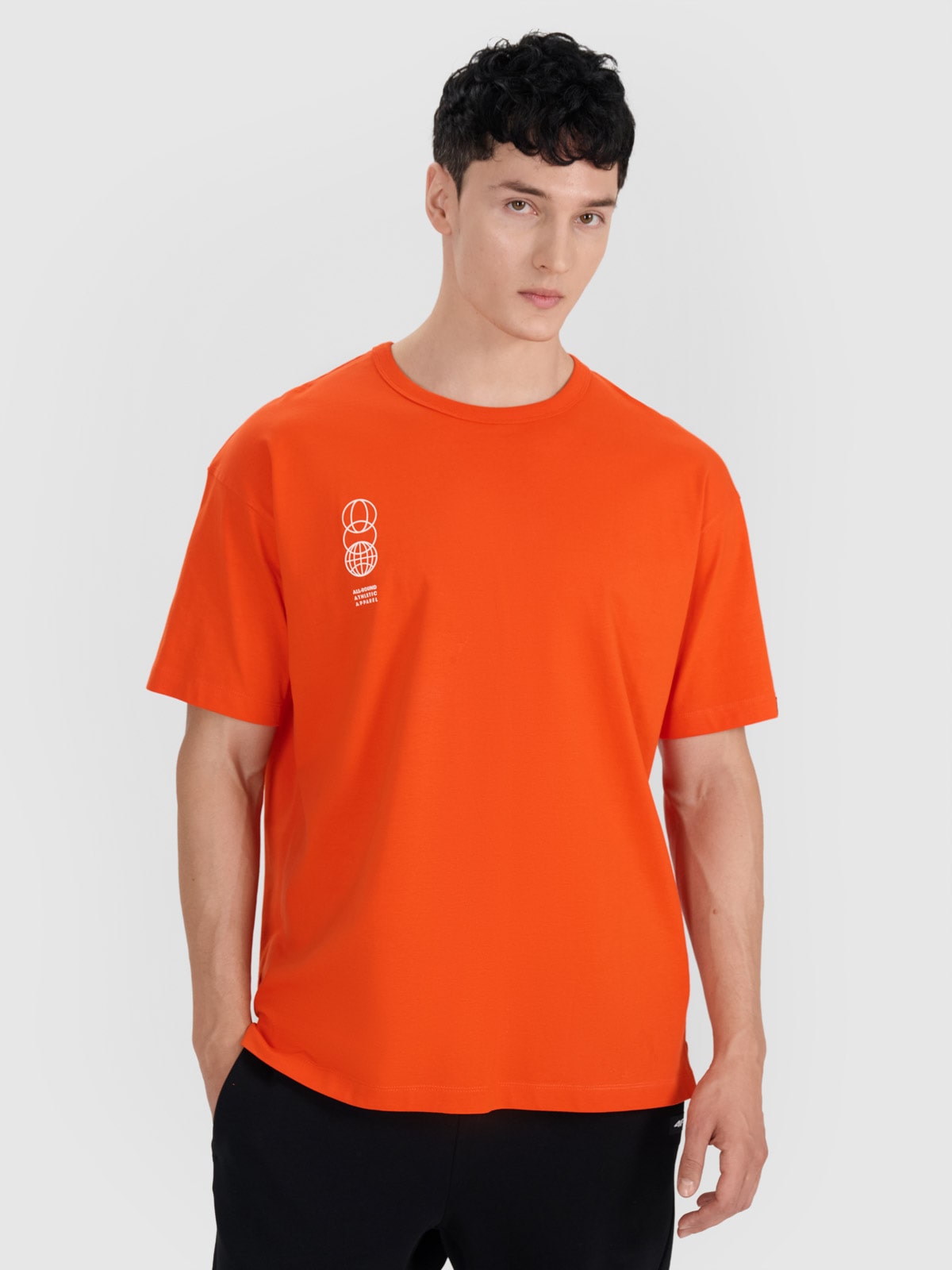 4F T-shirt oversize z nadrukiem męski - pomarańczowy L