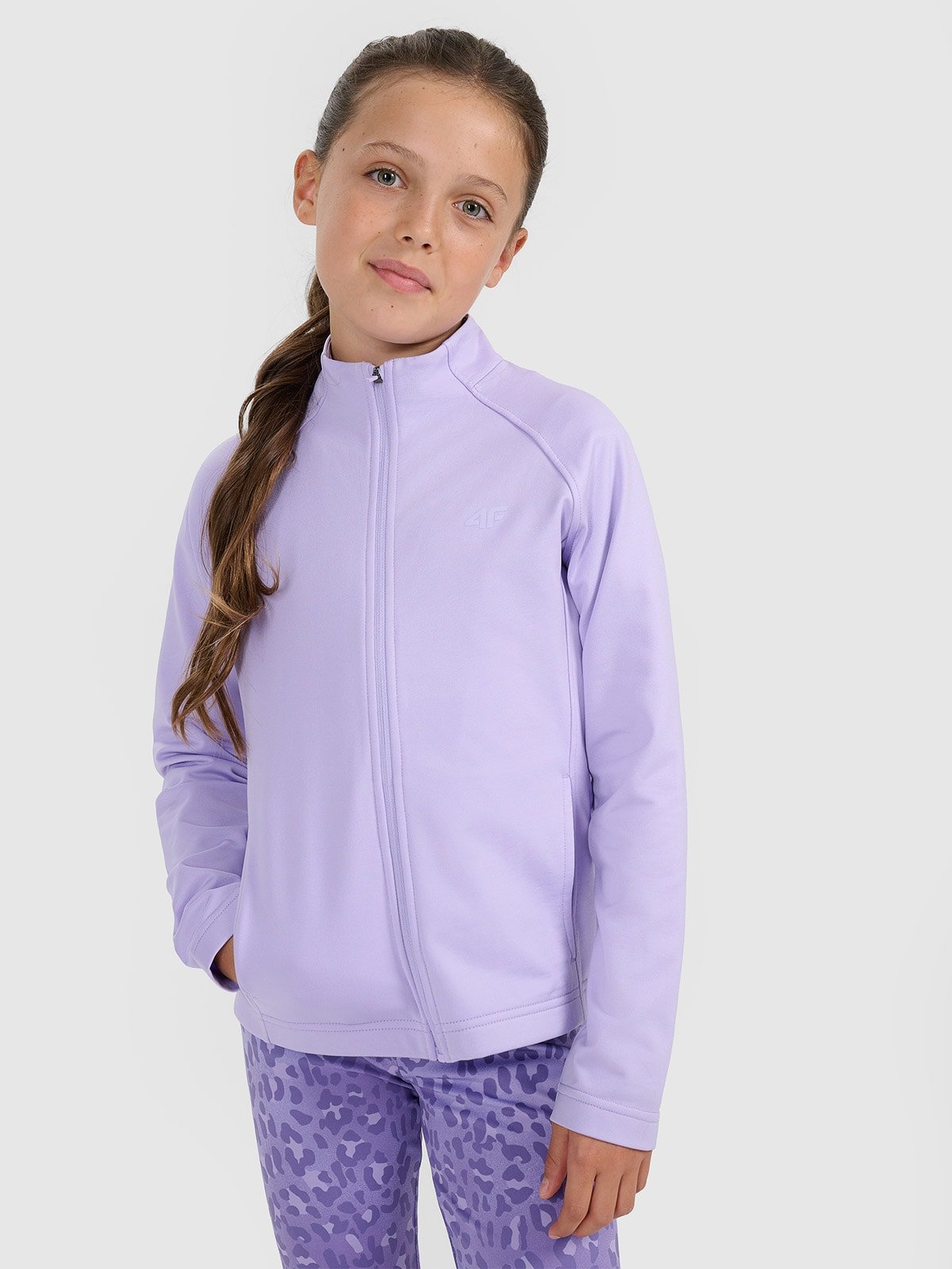 4F Bluza sportowa rozpinana bez kaptura dziewczęca - fioletowa 134/140 (8-10 lat)