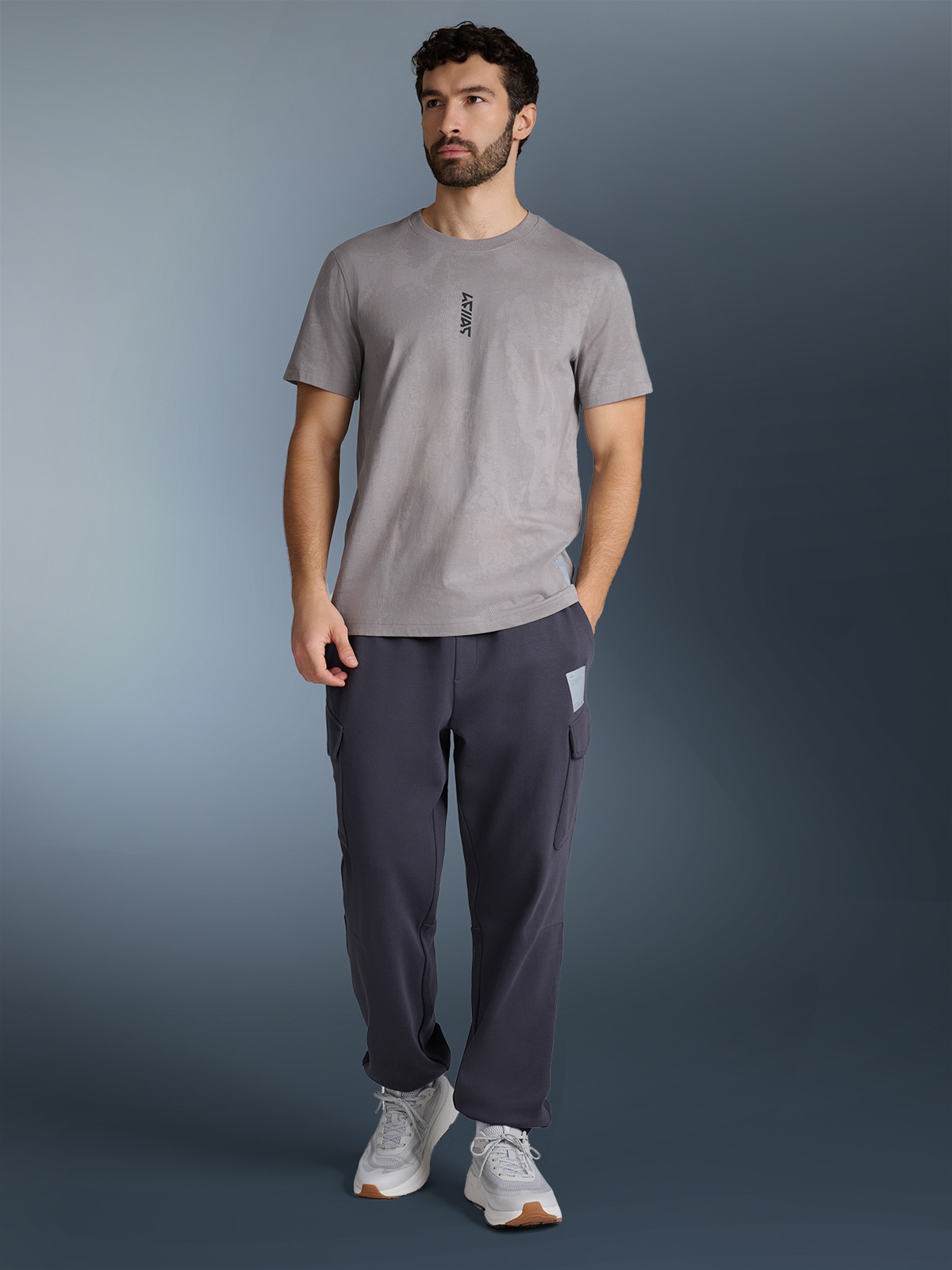 4F T-shirt regular z nadrukiem męski - szary M