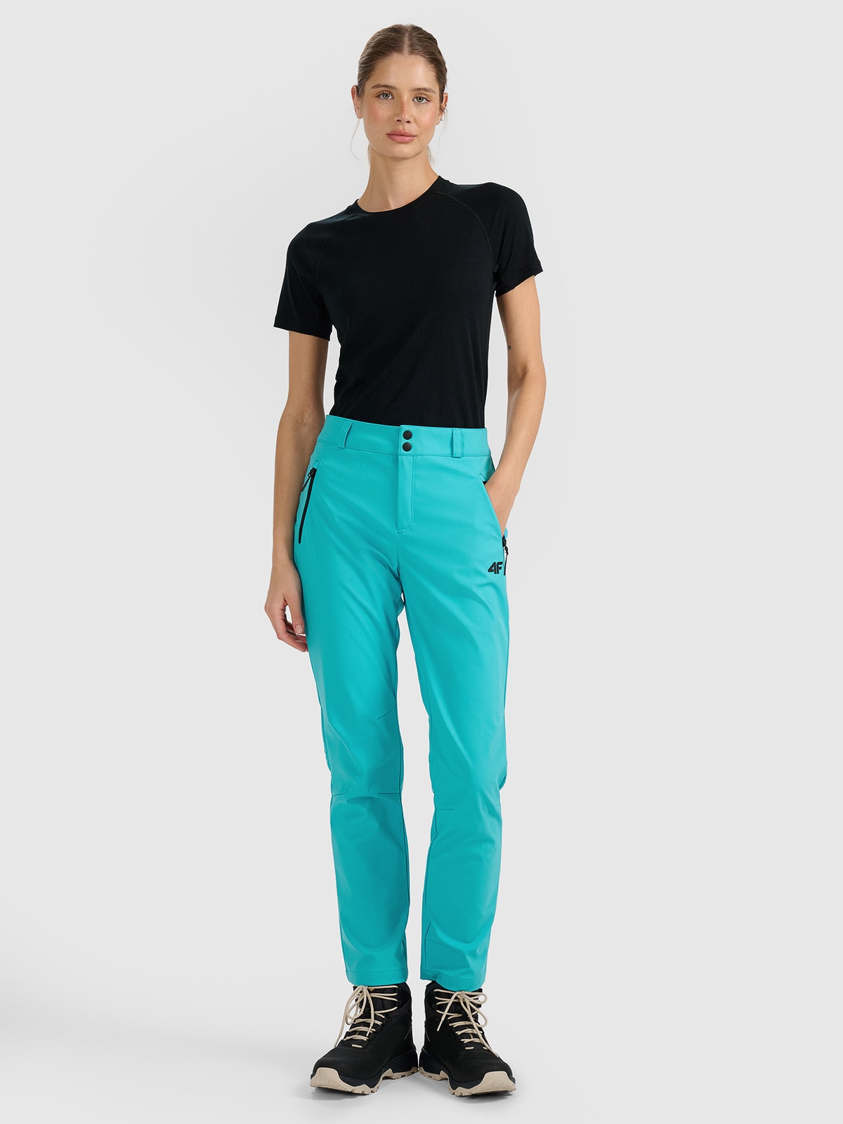 4F Spodnie trekkingowe softshell membrana 10000 damskie - turkusowe M