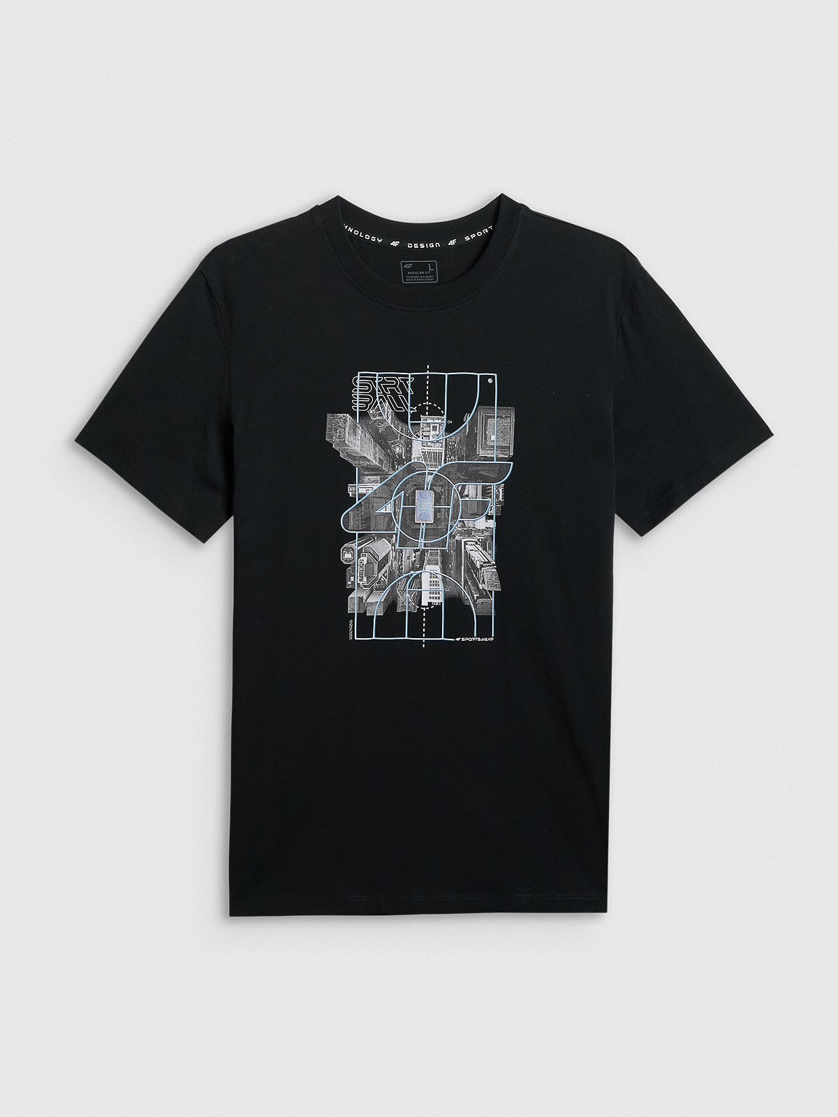 4F T-shirt regular z nadrukiem męski - czarny XL