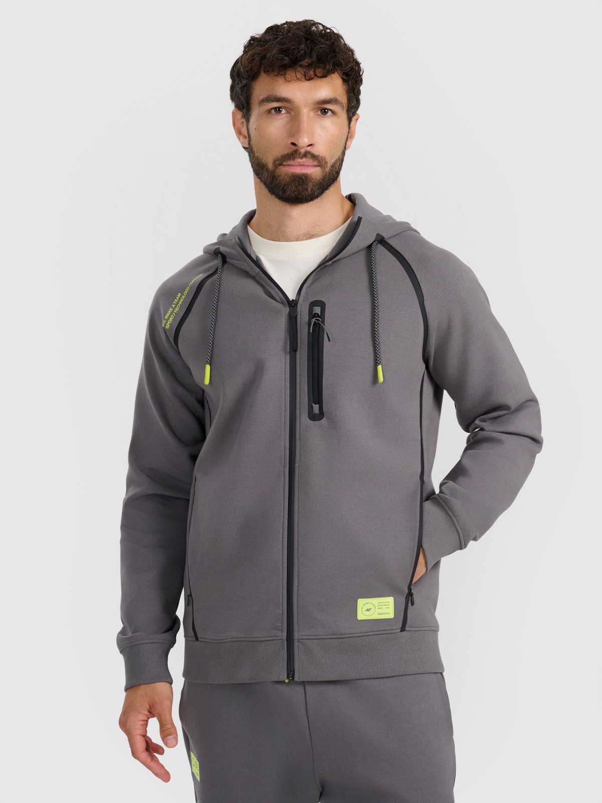 4F Bluza dresowa rozpinana z kapturem męska - szara XL