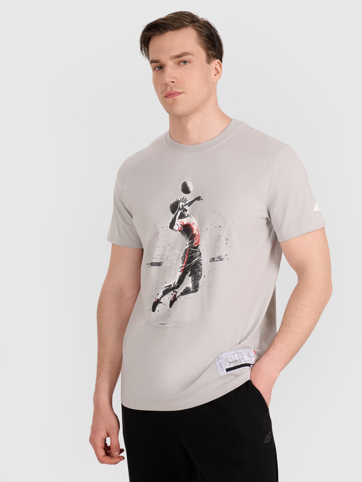 4F T-shirt regular z nadrukiem siatkarskim męski - szary XXL