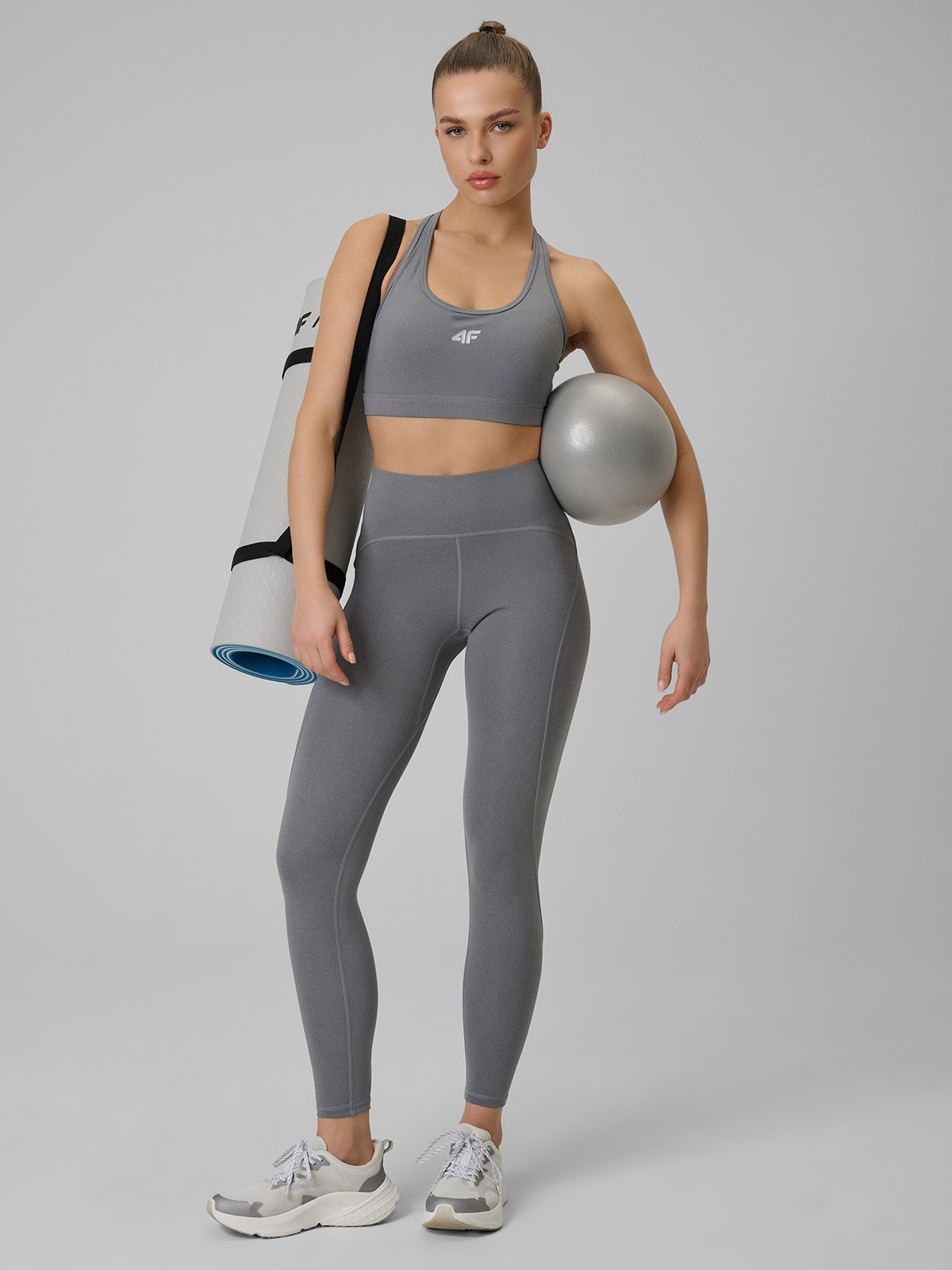 4F Legginsy treningowe szybkoschnące damskie - szare XS