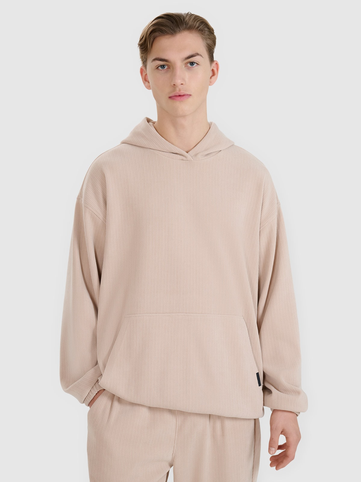 4F Bluza dresowa nierozpinana z kapturem męska - beżowa XL