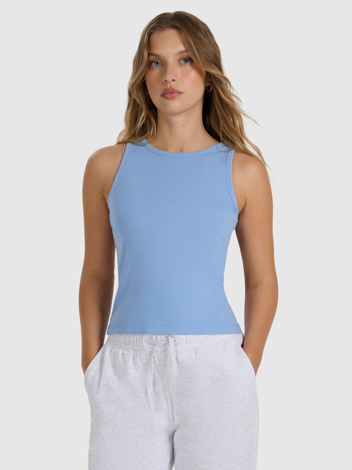 4F Top slim gładki damski - granatowy XS