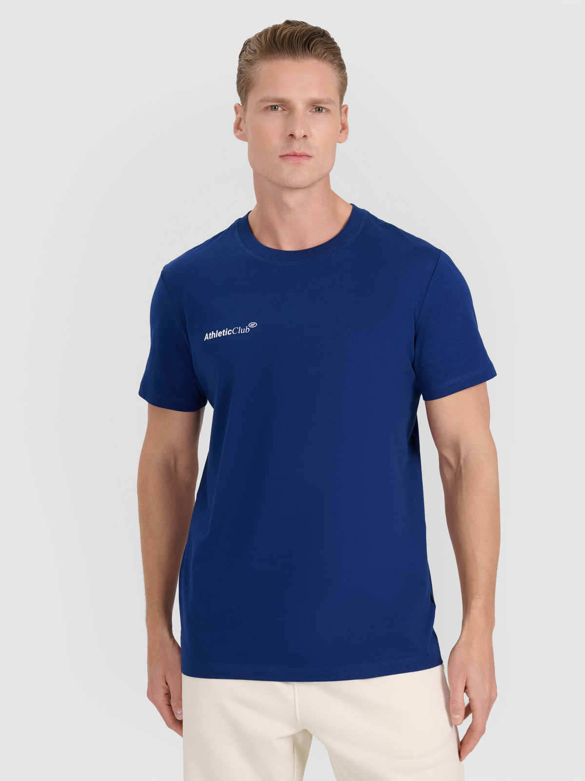 4F T-shirt regular z nadrukiem męski - granatowy S