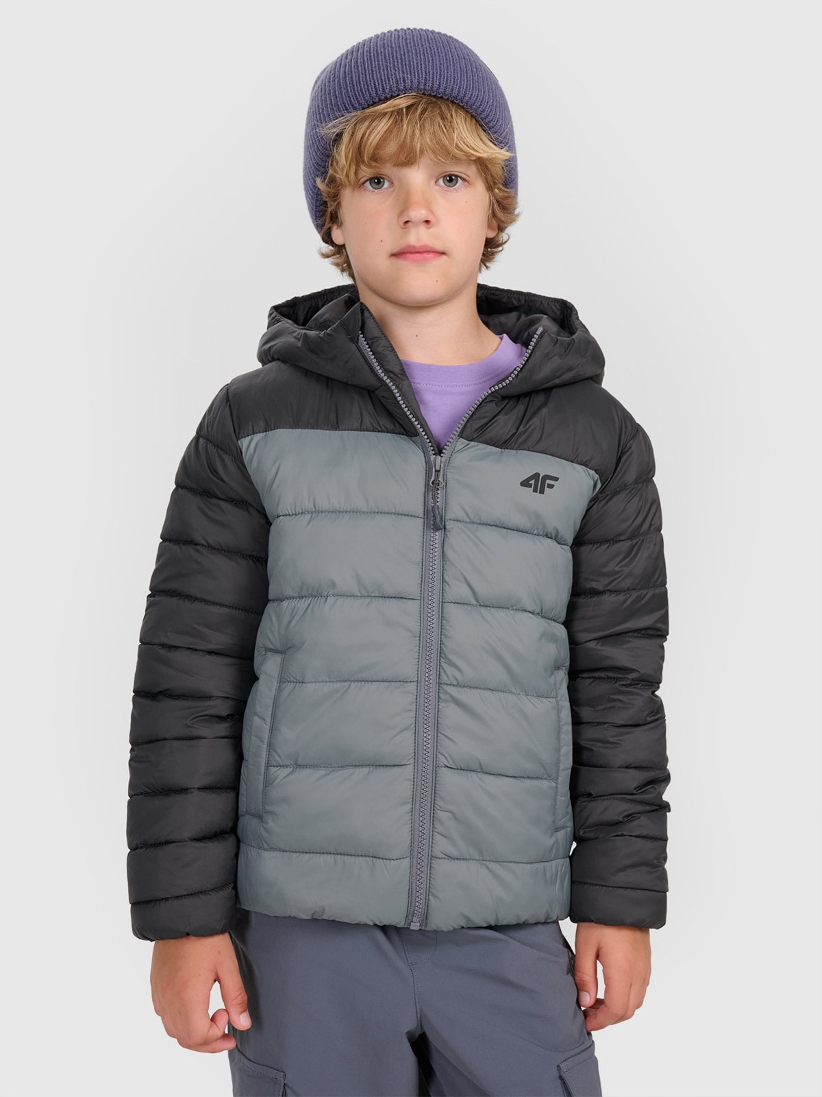 4F Kurtka puchowa z wypełnieniem syntetycznym chłopięca - szara 152 (11-12 lat)