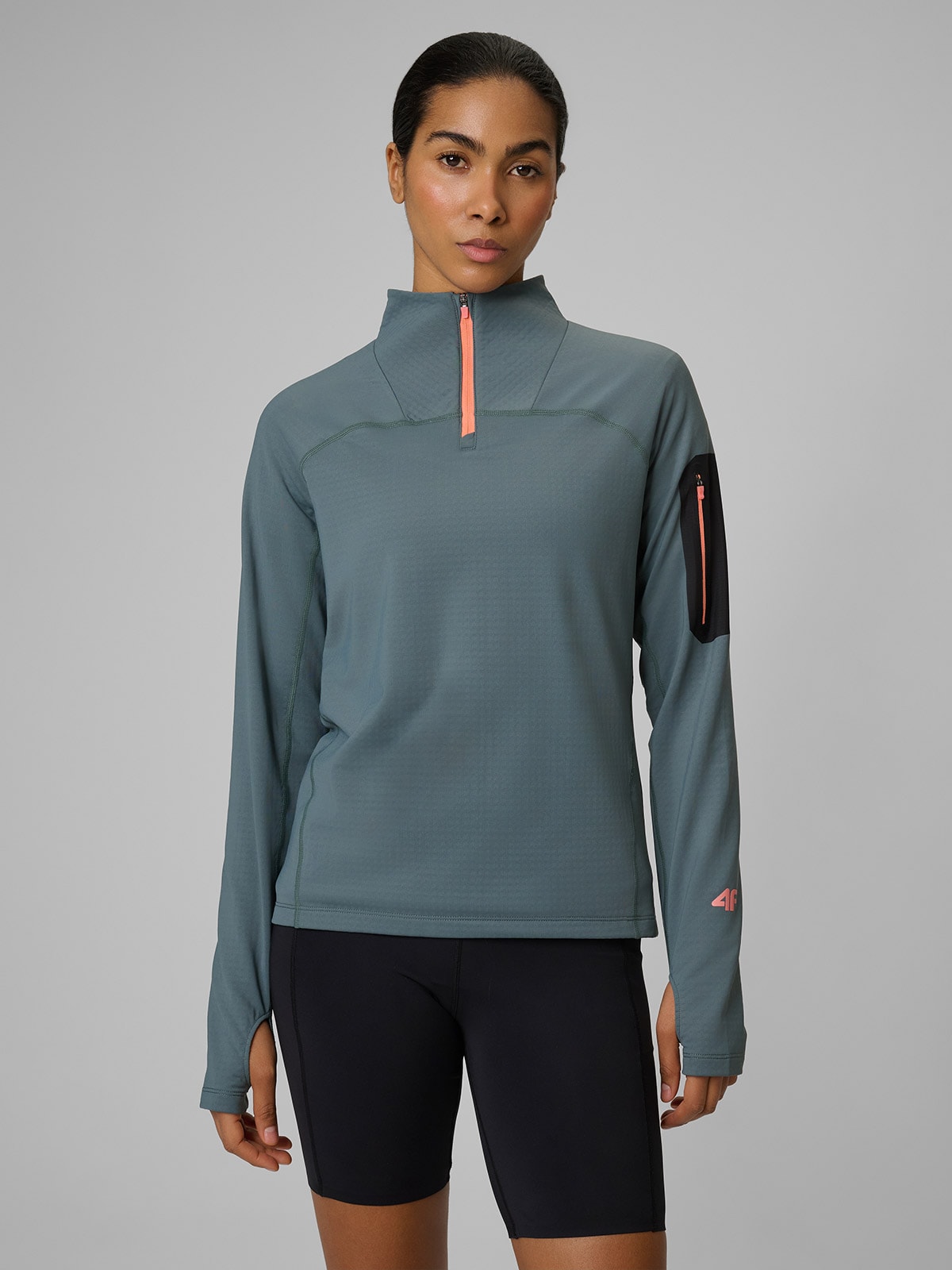 4F Bluza trekkingowa slim bez kaptura damska - khaki XL