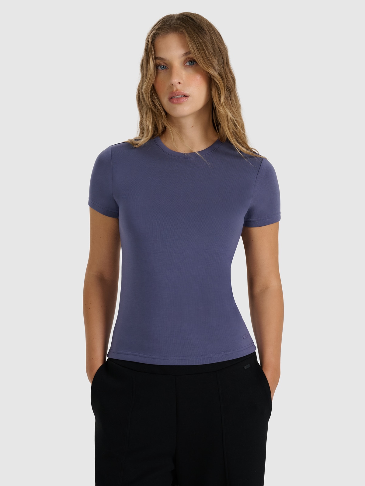 4F T-shirt z prążkowanej dzianiny z modalem damski - granatowy S