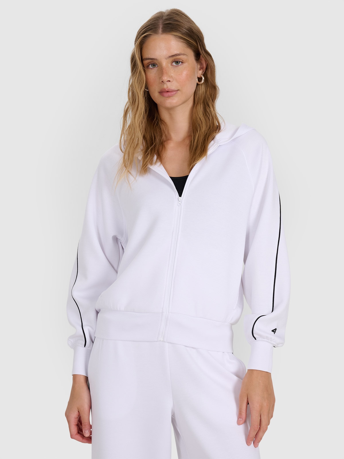 4F Bluza dresowa rozpinana z kapturem damska - biała M