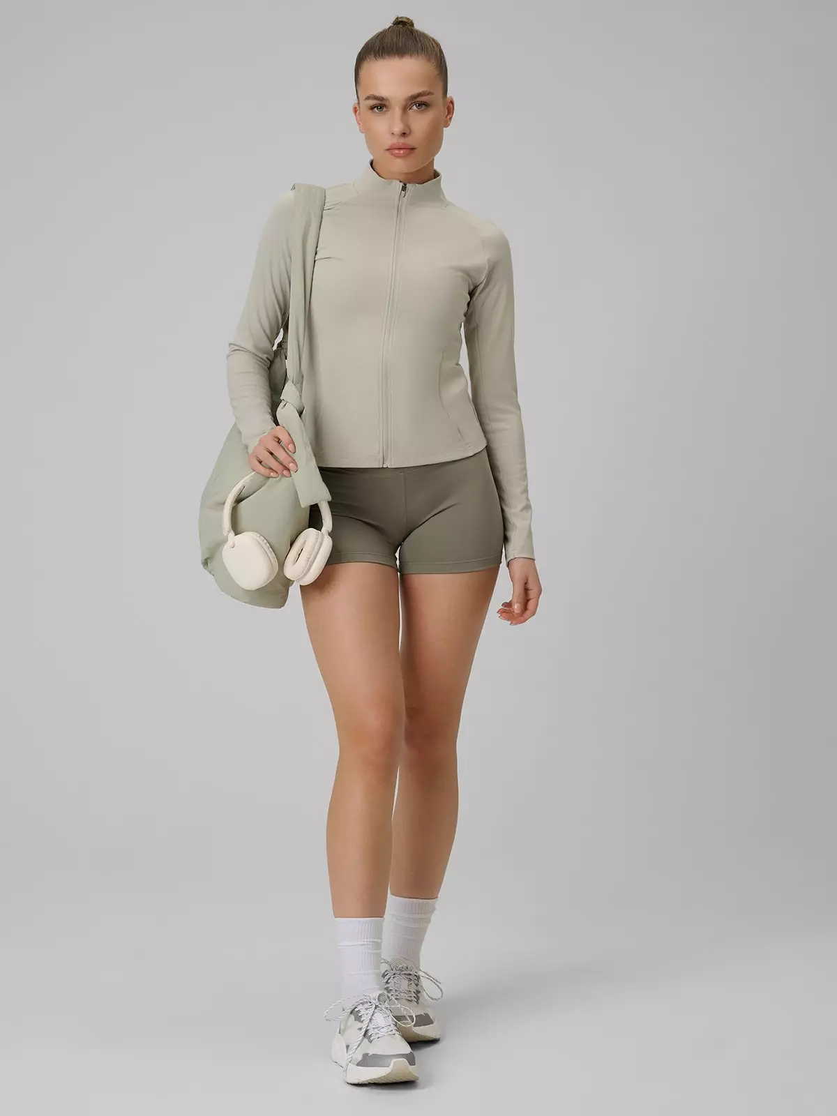 4F Legginsy krótkie treningowe damskie - oliwkowe XL