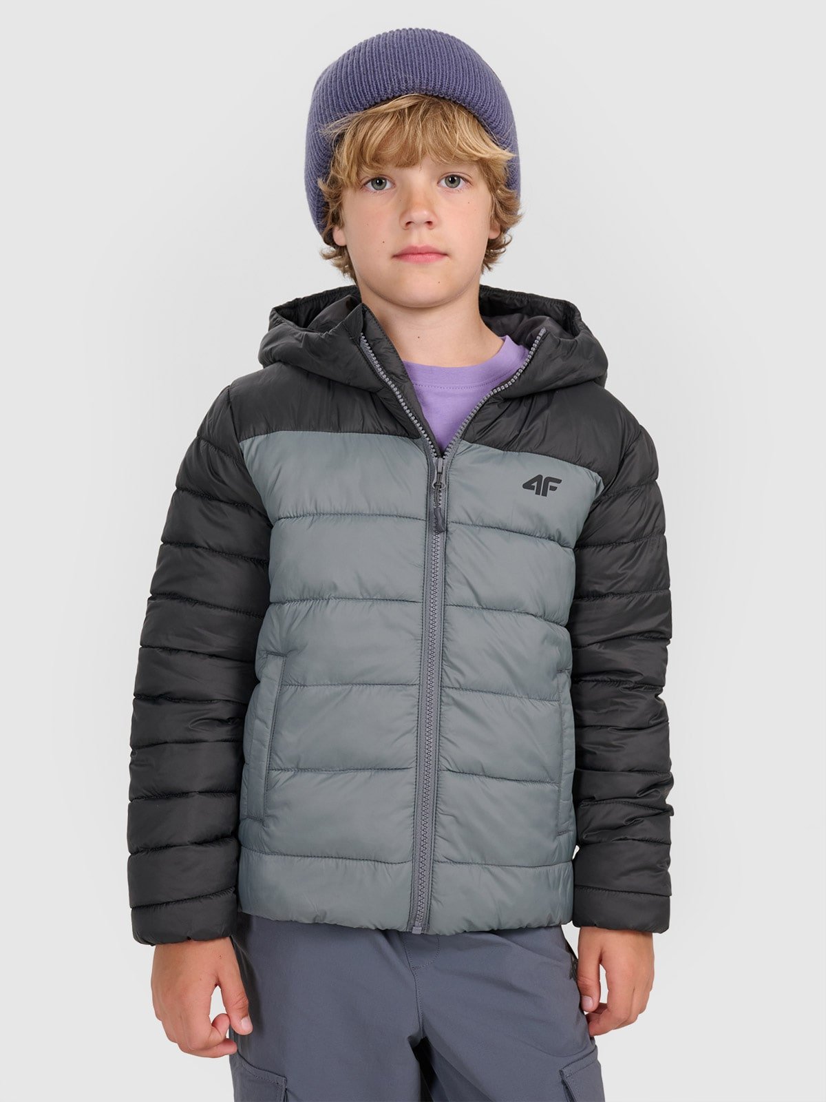4F Kurtka puchowa z wypełnieniem syntetycznym chłopięca - szara 146 (10-11 lat)