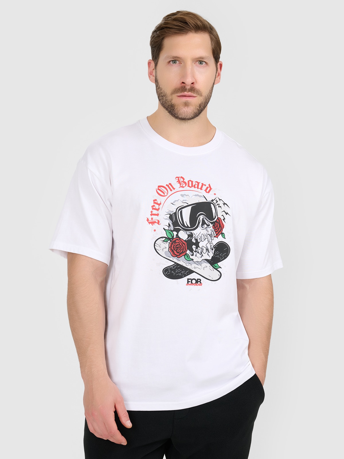 4F T-shirt loose z nadrukiem męski - biały L