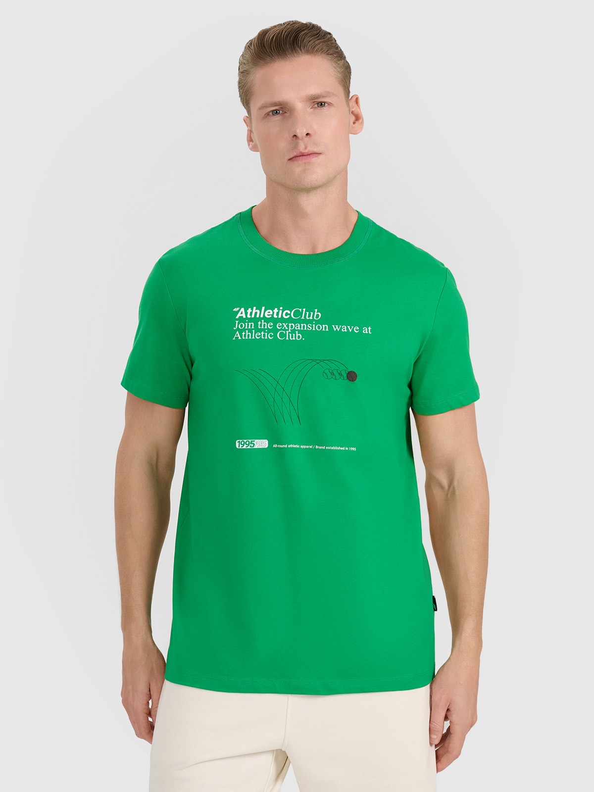 4F T-shirt regular z nadrukiem męski - zielony M