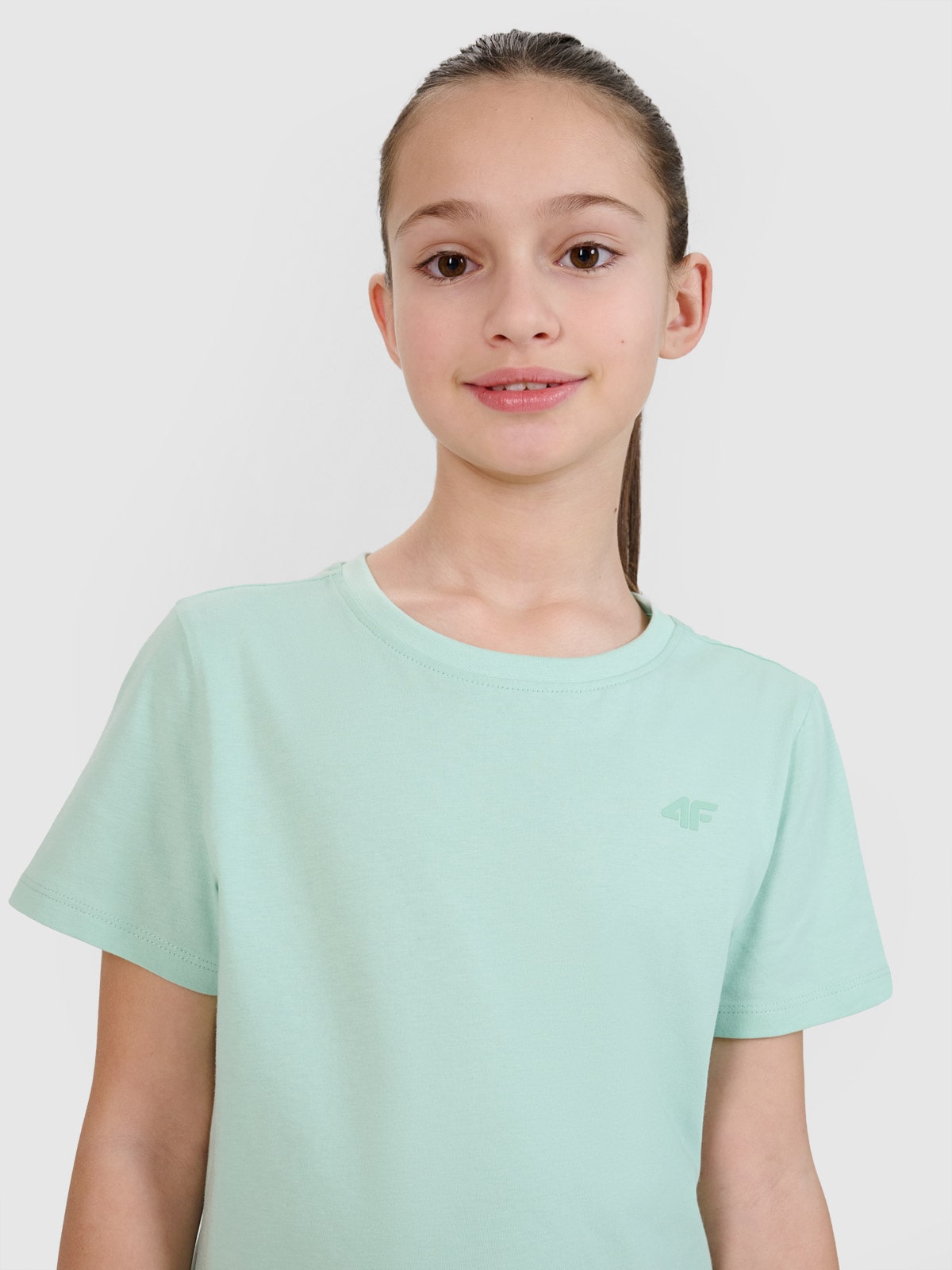 4F T-shirt regular gładki dziewczęcy - turkusowy 140 (9-10 lat)