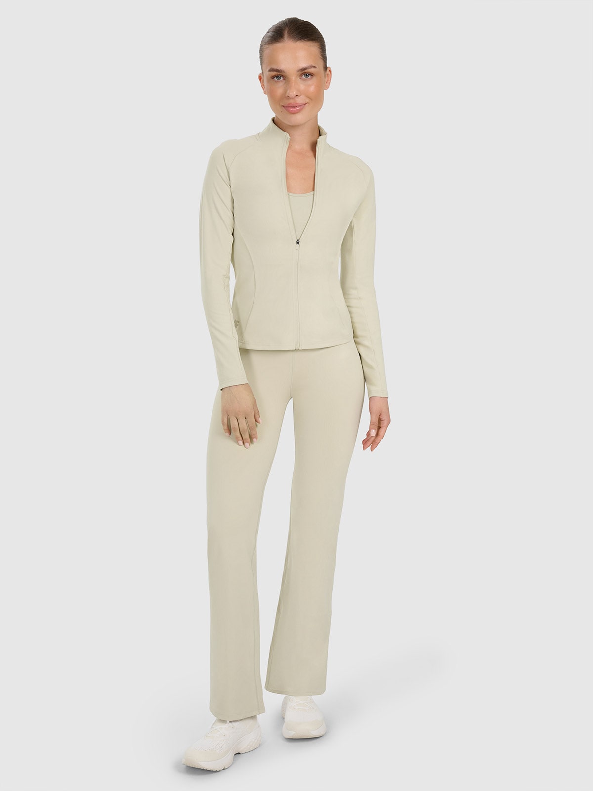 4F Spodnie treningowe szybkoschnące z prostymi nogawkami damskie - beżowe L