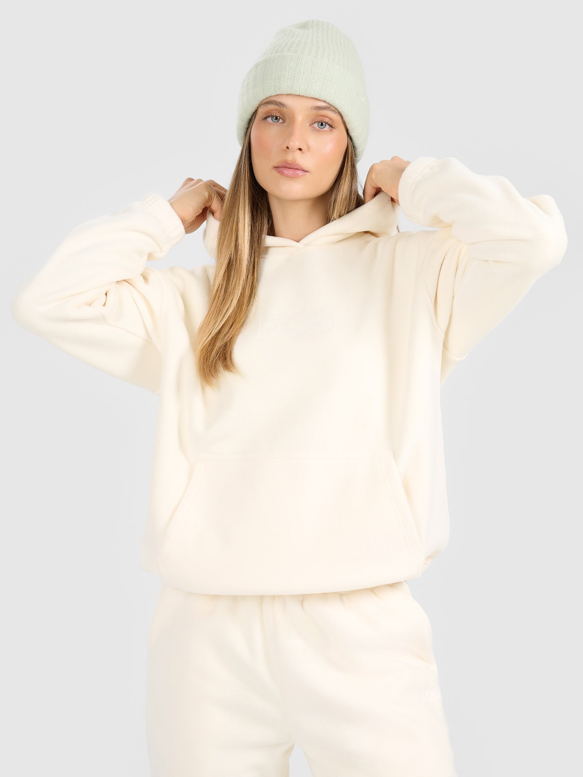 4F Polar loose z kapturem damski - biały L