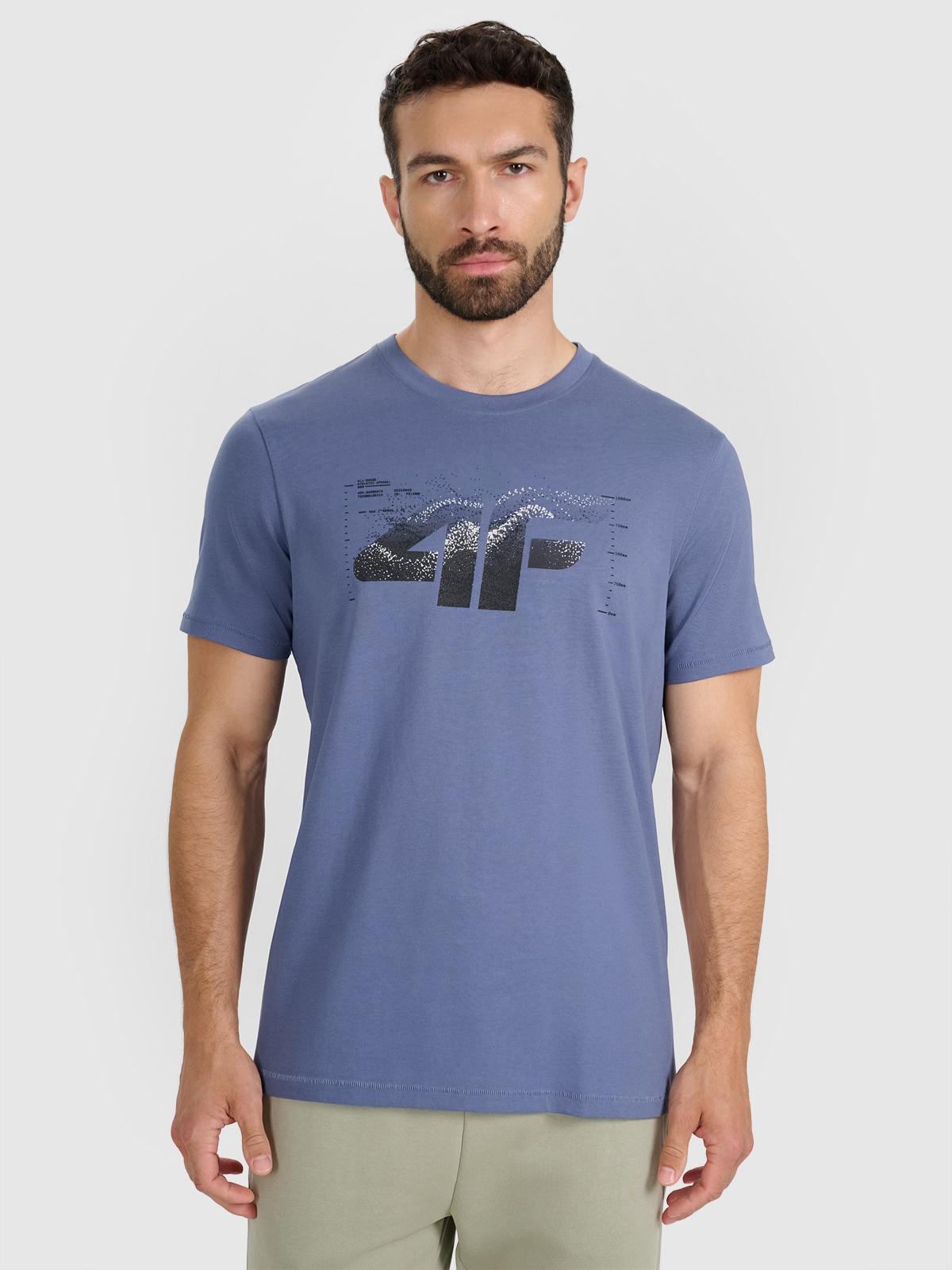 4F T-shirt regular z nadrukiem męski - granatowy L