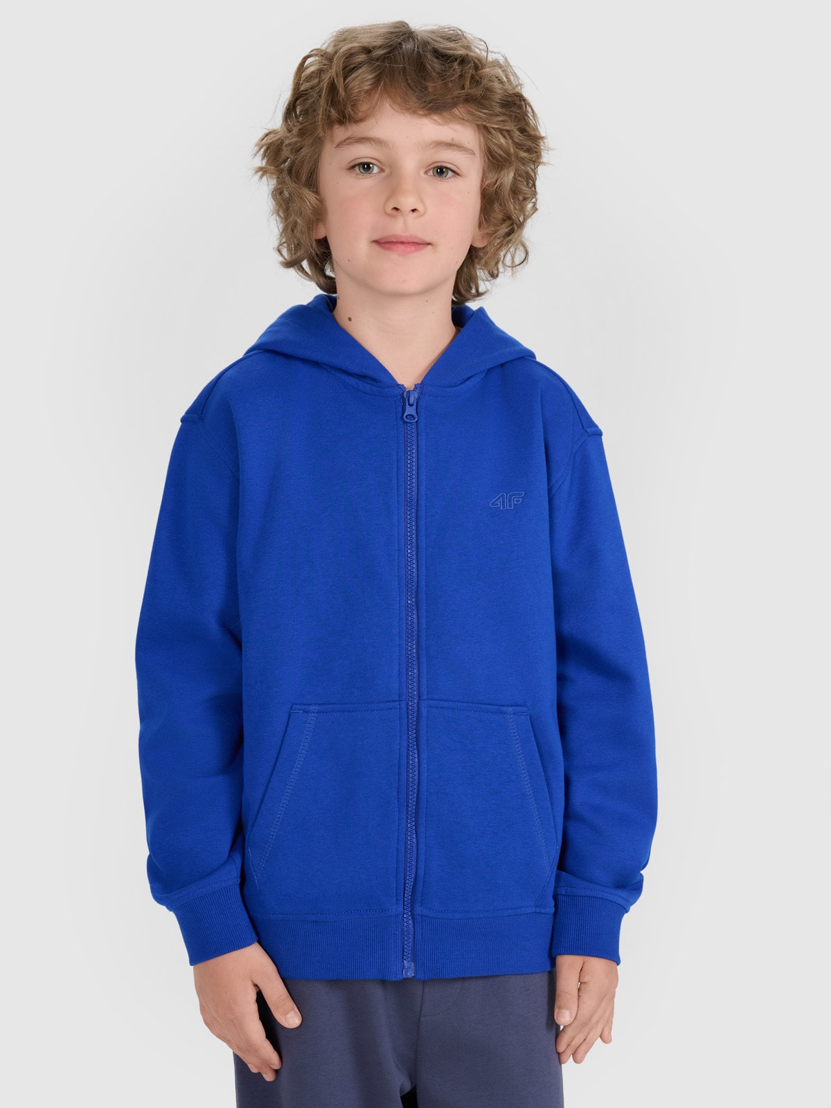 4F Bluza dresowa rozpinana z kapturem chłopięca - niebieska 152 (11-12 lat)