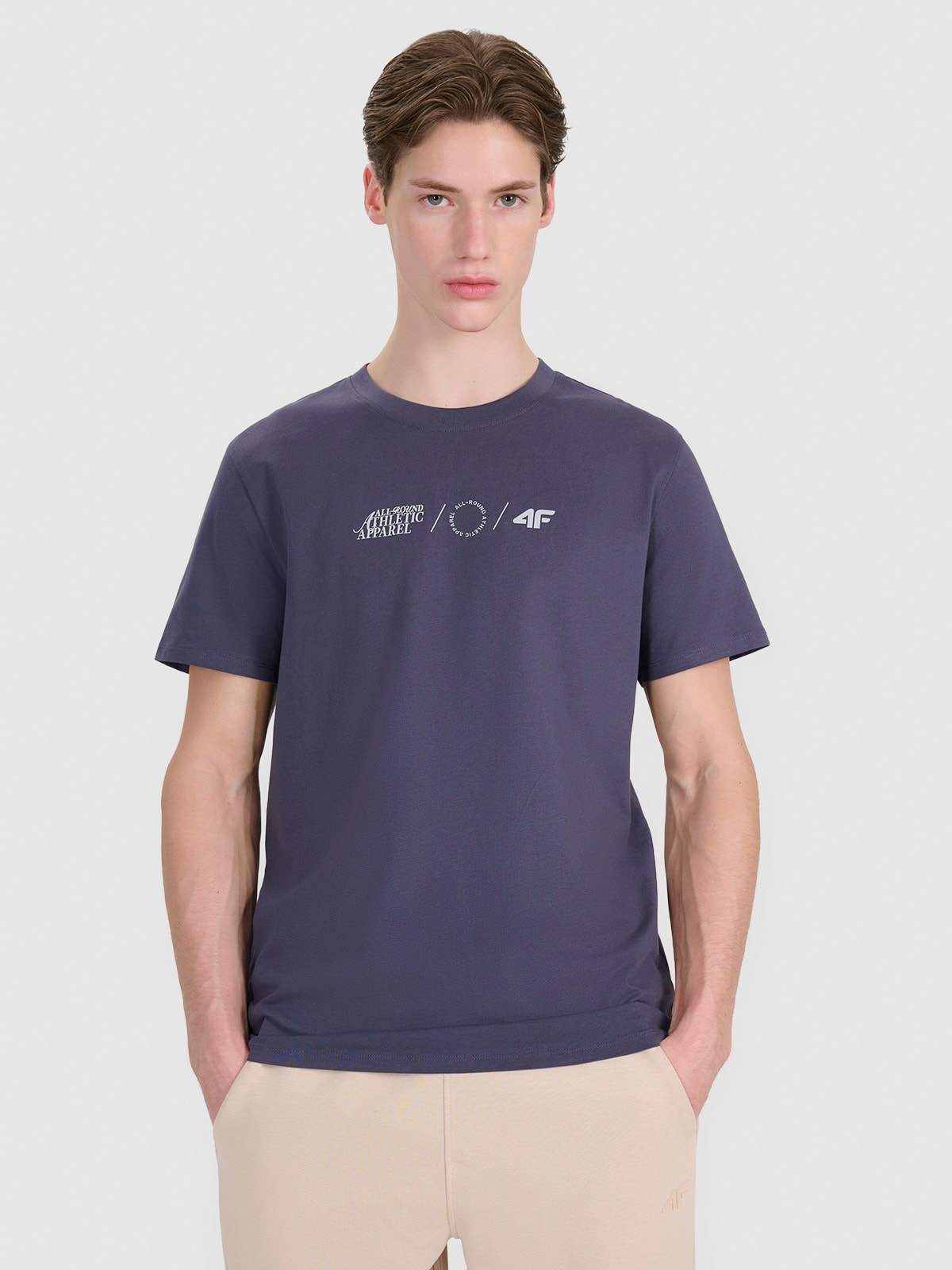 4F T-shirt regular z nadrukiem męski - szary S