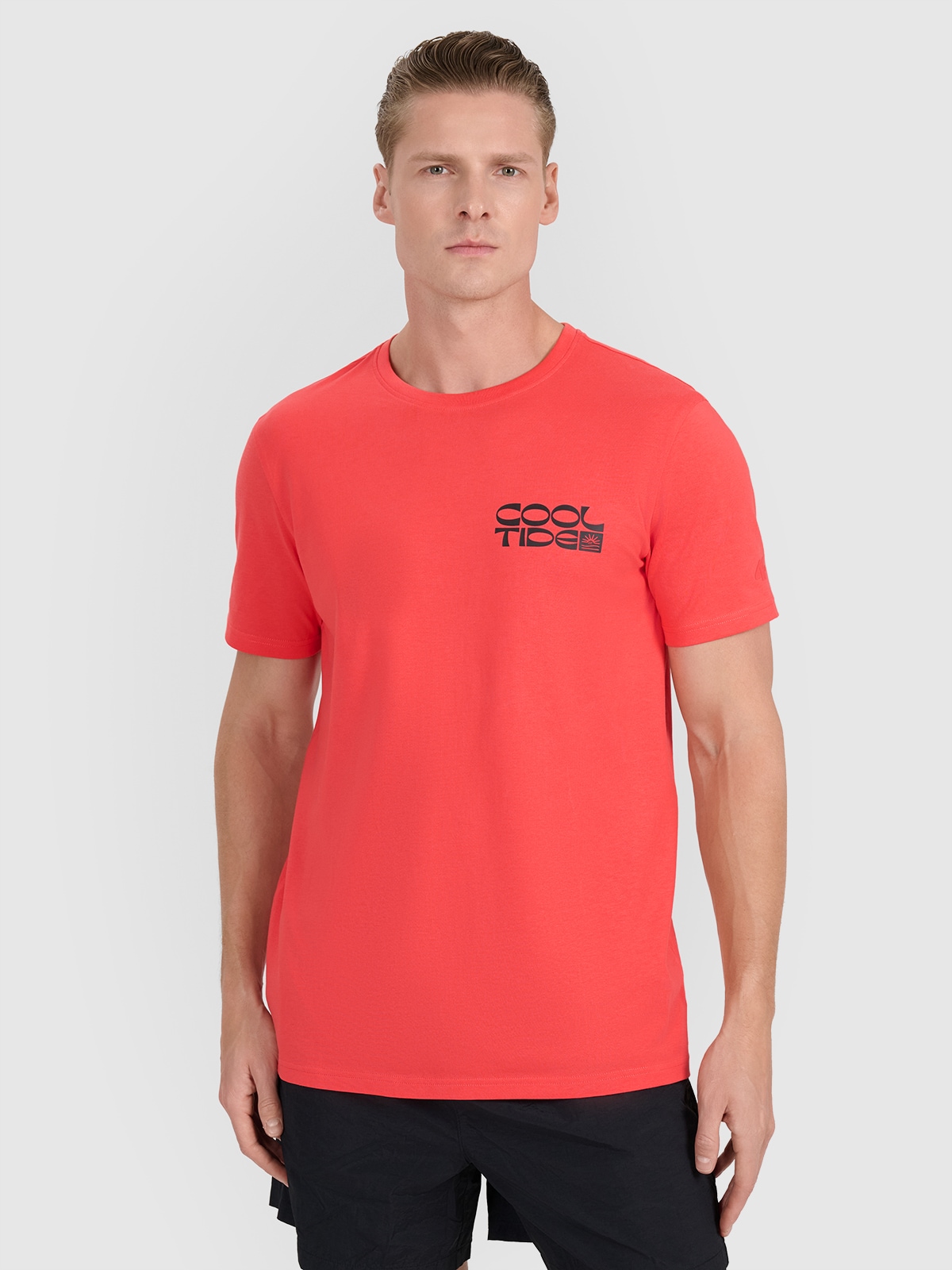 4F T-shirt regular z nadrukiem męski - czerwony XL