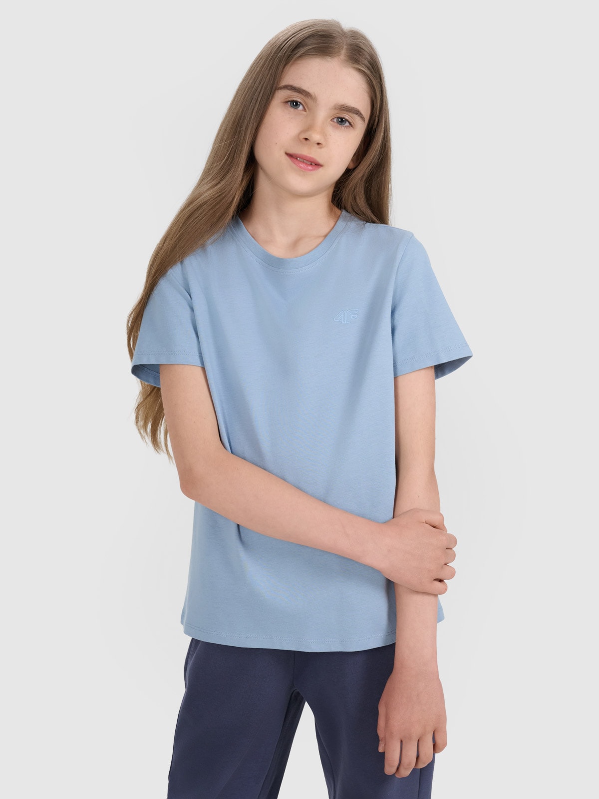 4F T-shirt regular gładki dziewczęcy - niebieski 146 (10-11 lat)