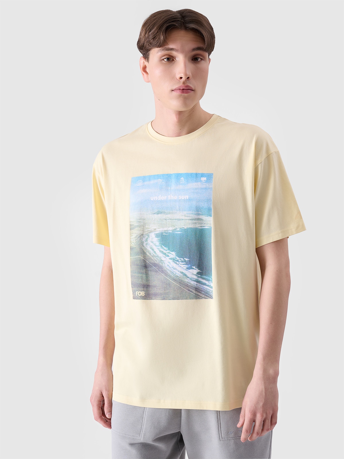 4F T-shirt oversize z nadrukiem męski - żółty L