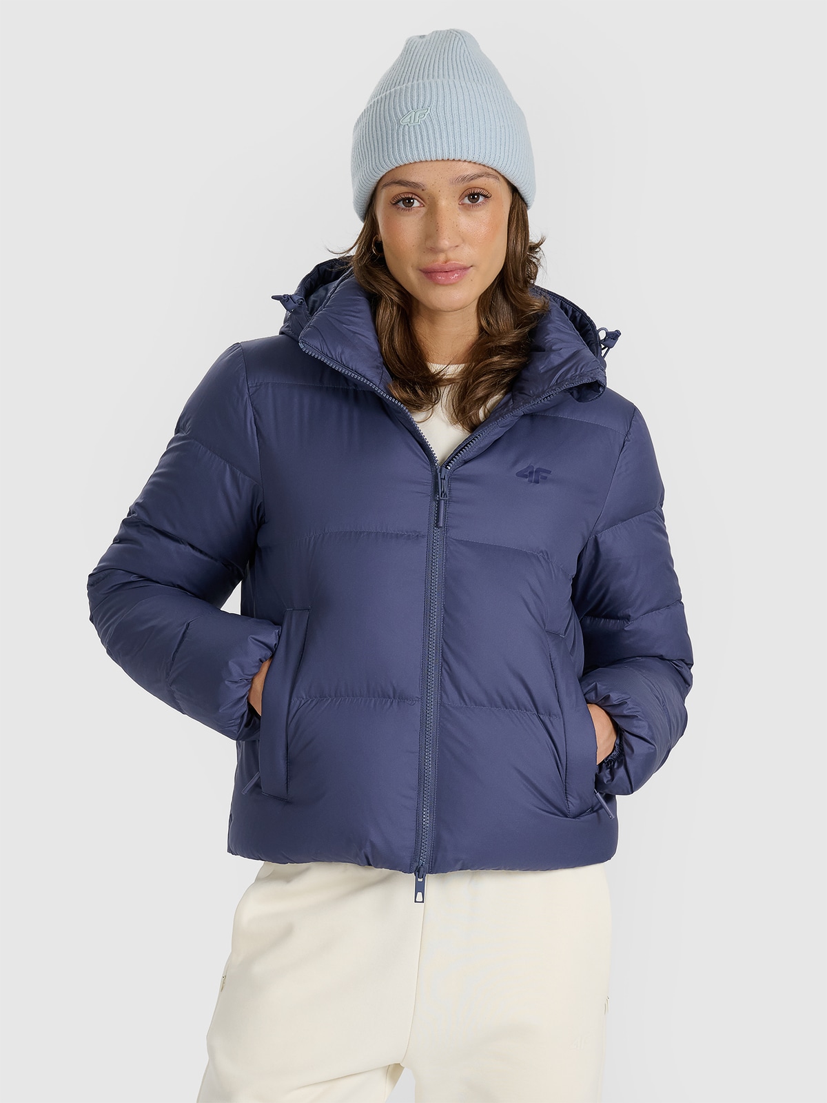 4F Kurtka puchowa z wypełnieniem naturalnym damska - granatowa XL