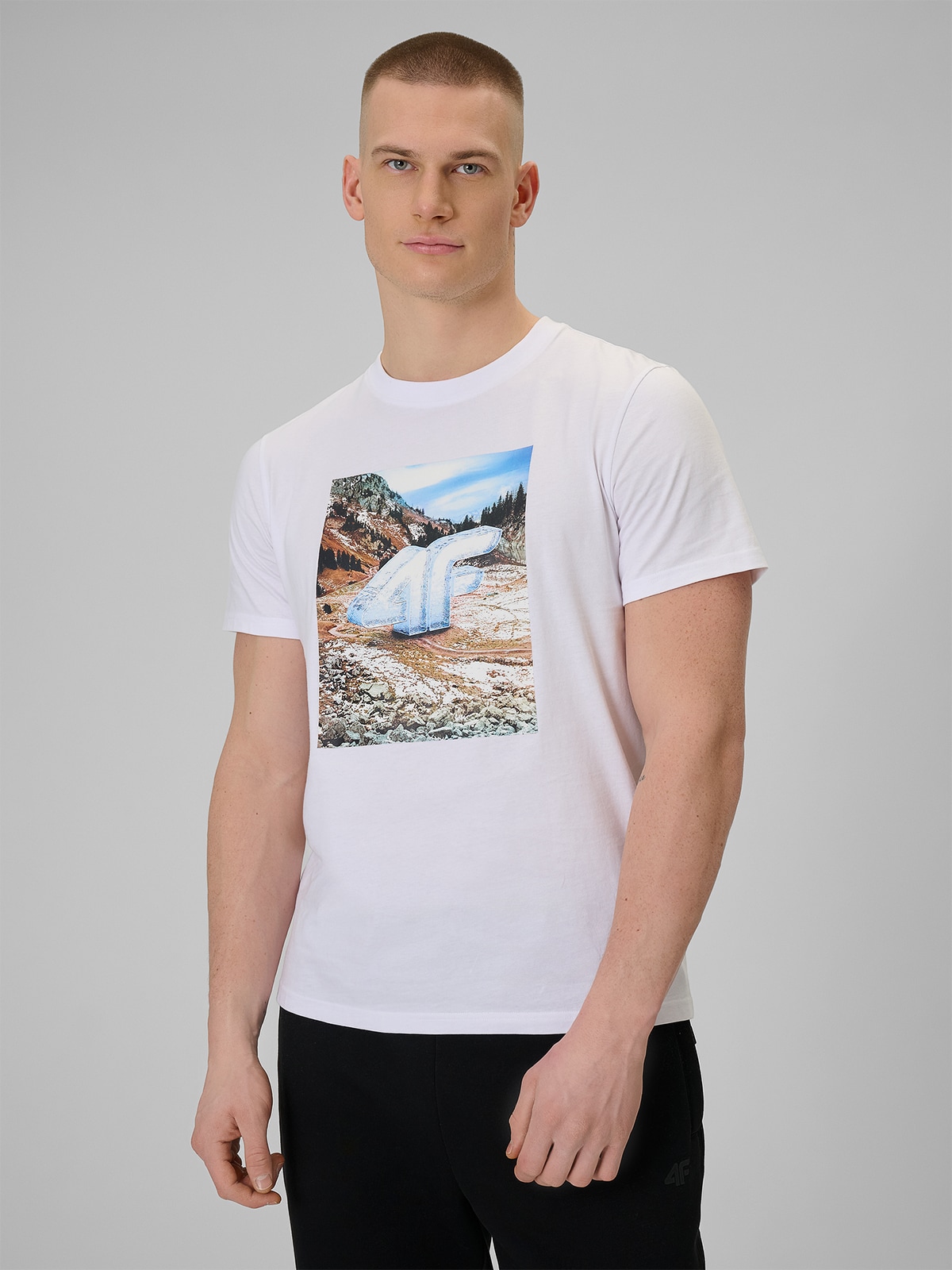 4F T-shirt regular z nadrukiem męski - biały S