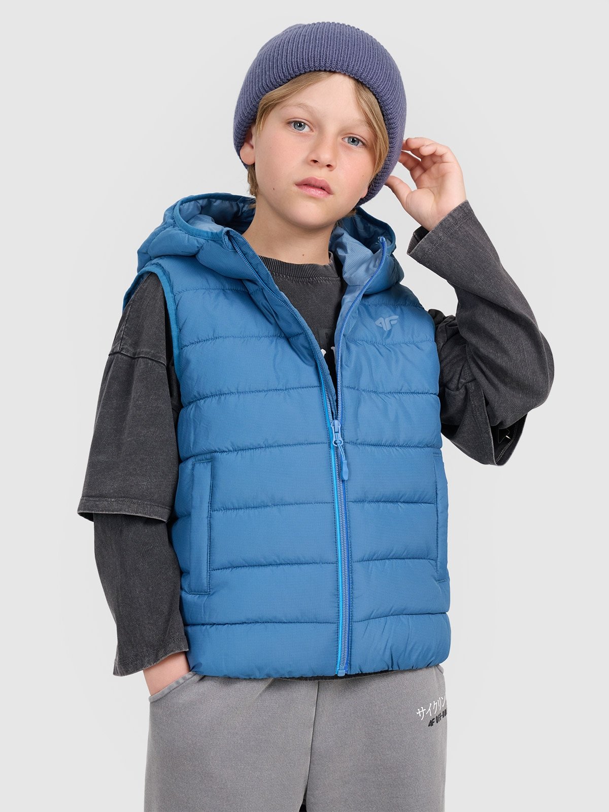 4F Bezrękawnik puchowy z wypełnieniem syntetycznym chłopięcy - granatowy 128 (7-8 lat)