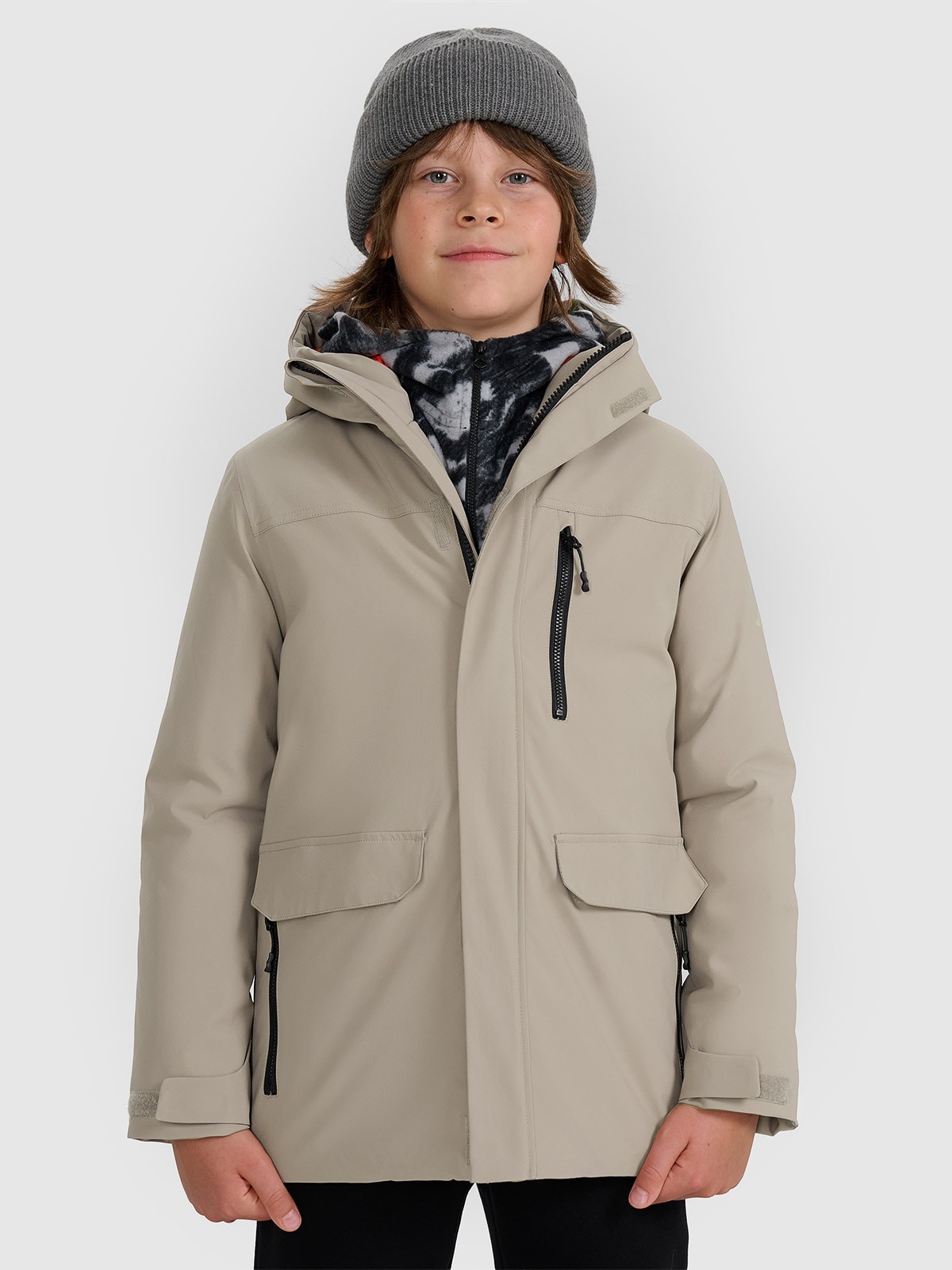 4F Kurtka przejściowa membrana 5000 chłopięca - beżowa 158 (12-13 lat)