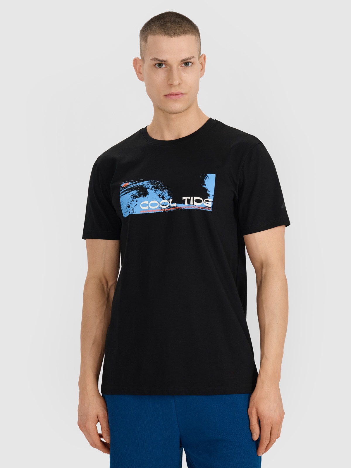 4F T-shirt regular z nadrukiem męski - czarny L