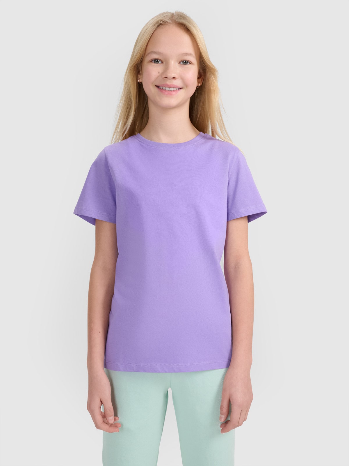 4F T-shirt regular z nadrukiem dziewczęcy - fioletowy 128 (7-8 lat)