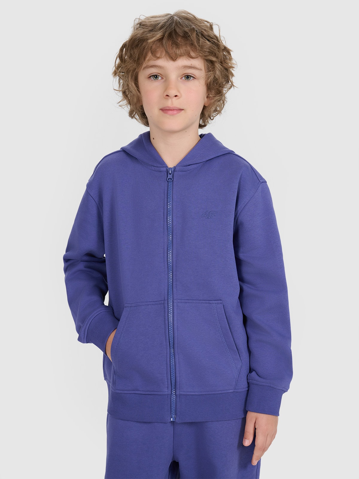 4F Bluza dresowa rozpinana z kapturem chłopięca - niebieska 152 (11-12 lat)