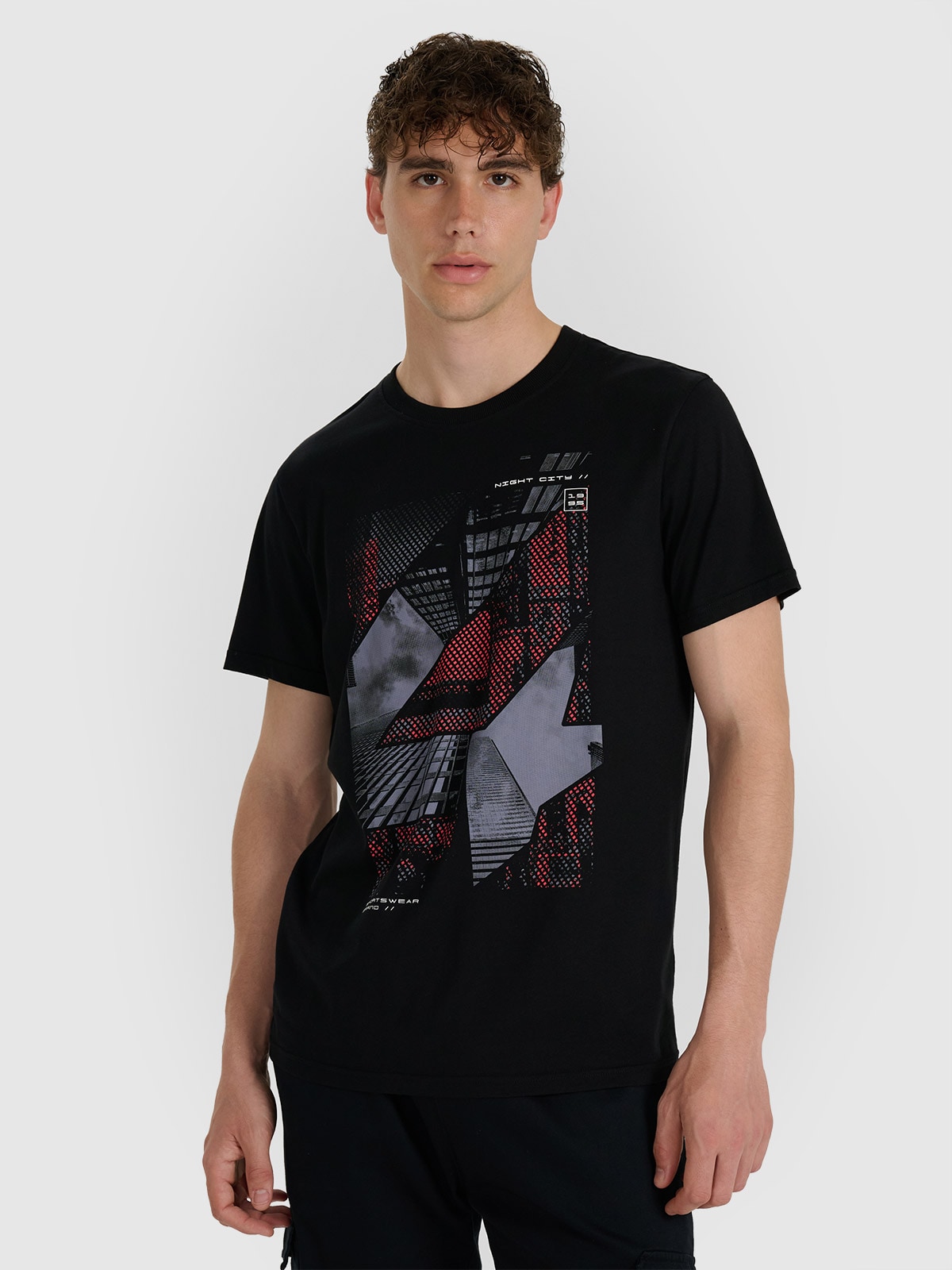 4F T-shirt regular z nadrukiem męski - czarny M