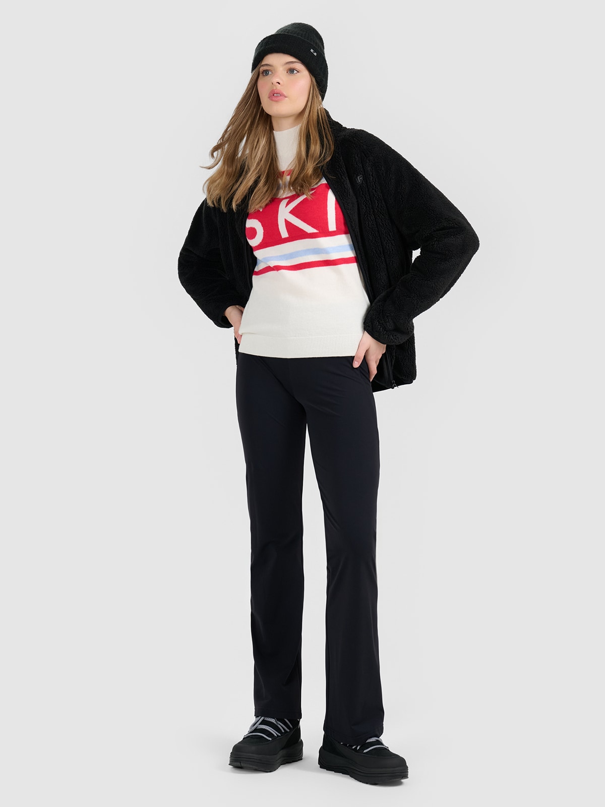 4F Legginsy z rozszerzanymi nogawkami damskie - czarne XL