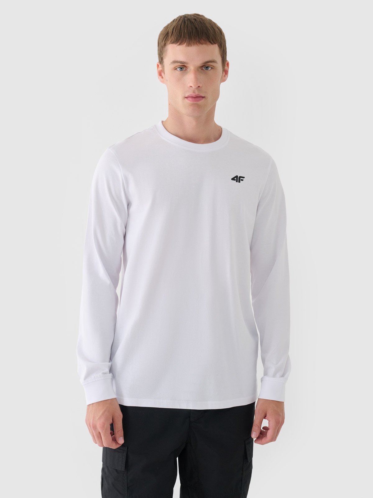 4F Longsleeve regular gładki męski - biały S