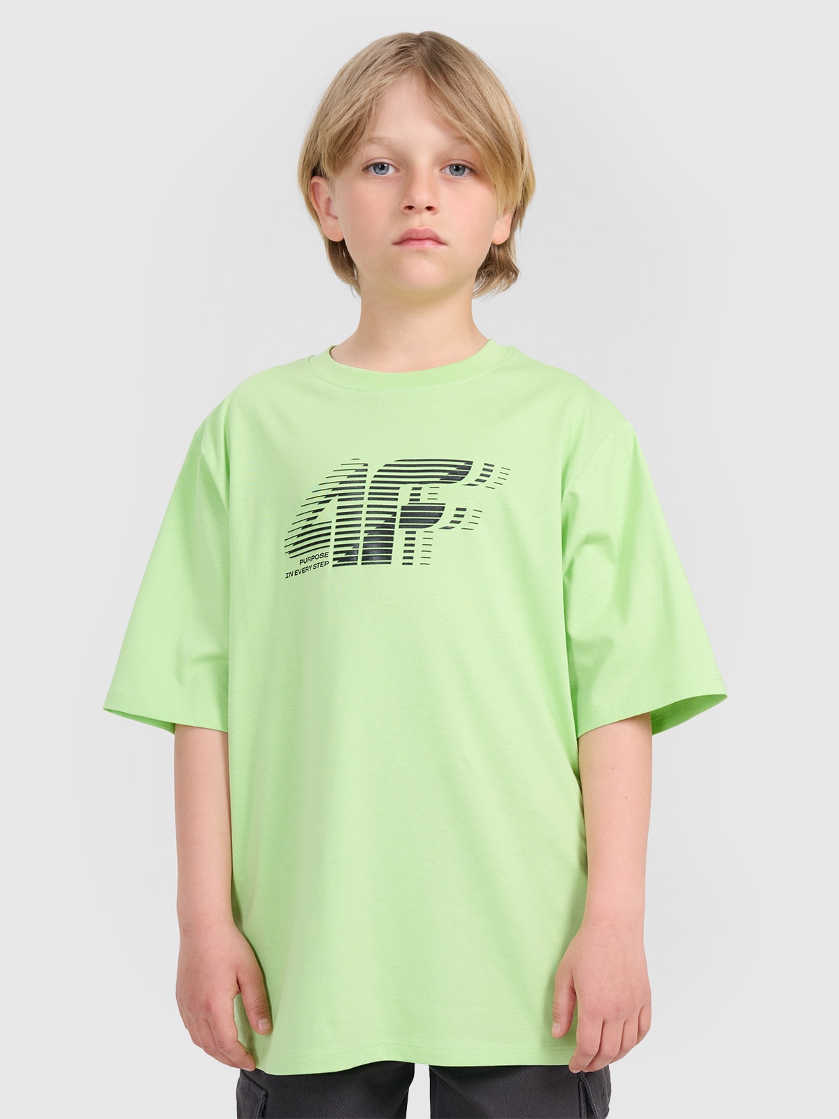 4F T-shirt oversize z nadrukiem chłopięcy - zielony 122 (6-7 lat)