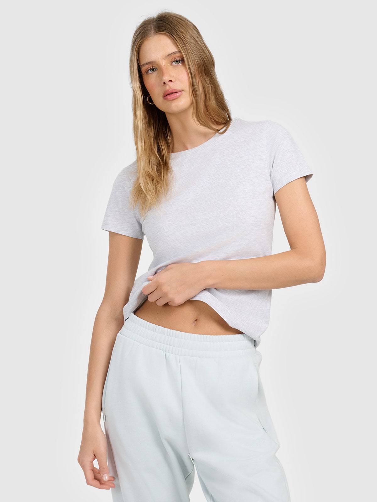 4F T-shirt slim gładki damski - szary XL