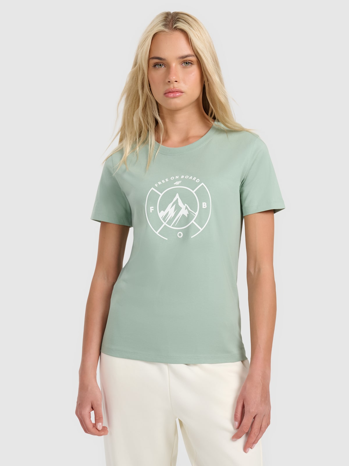 4F T-shirt regular z nadrukiem damski - zielony M