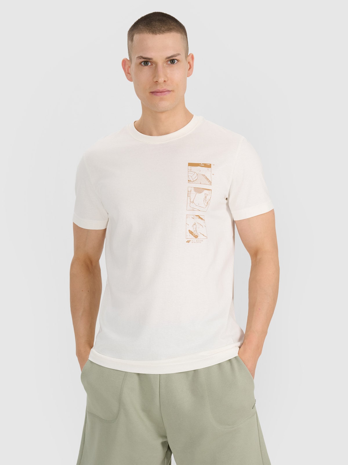 4F T-shirt regular z nadrukiem męski - biały S